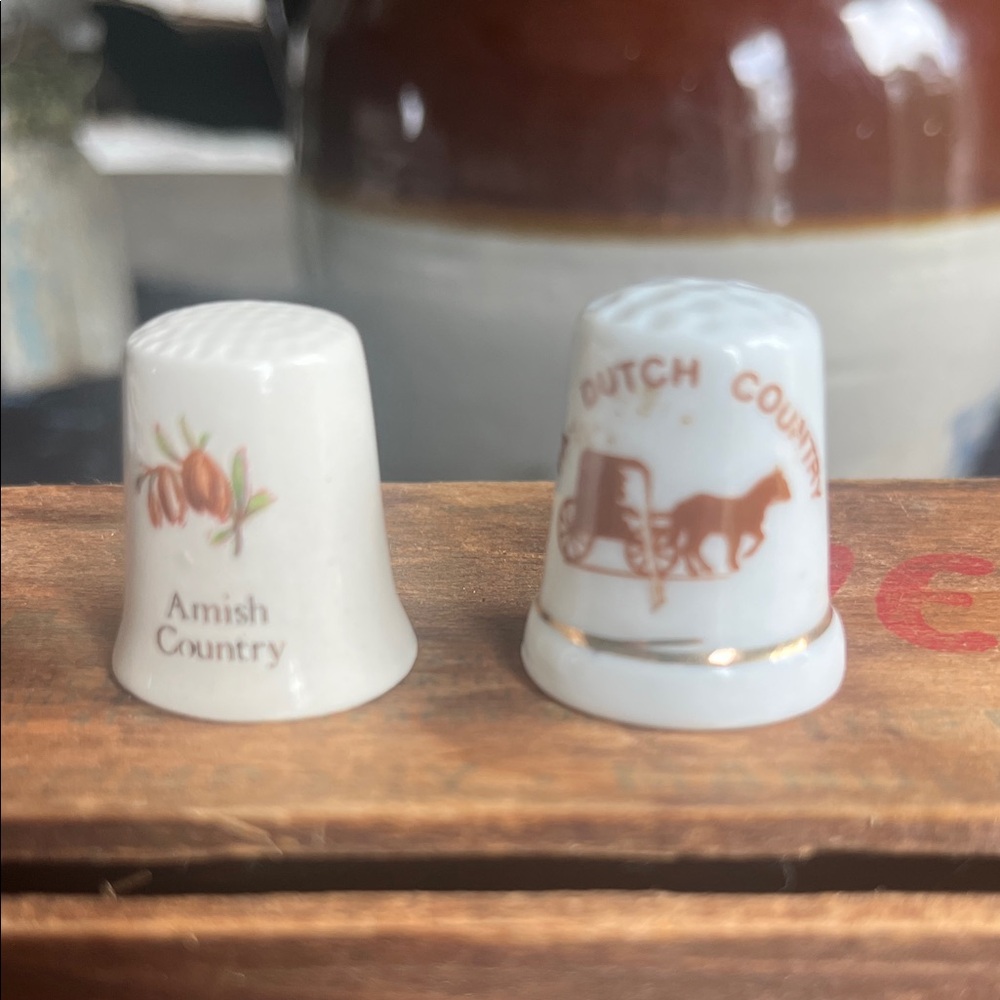Amish Country Porcelain Thimbles - White with Brown Accents